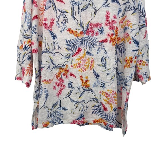 Chicos SZ 3 US XL Womens Nautical Floral Linen Tunic Top With Embellished Collar - Picture 10 of 16